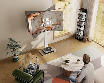FITUEYES Swivel Floor TV Stand for 32 to 70 Inch TVs Tall Universal TV Stand Mount with Sturdy Wood Base, Space Saving for Corner Bedroom White