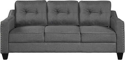 FANYE 3 Pieces Living Room Furniture Sets Include Sofa, Loveseat and Armchair, Linen Fabric Upholstered Sectional Couch with Classical Rivets Decor and Tufted Back Cushions, Retro Gray Sofa & Couch