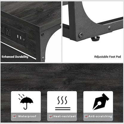 TUTOTAK C Shaped End Table with Charging Station, Side Table for Sofa, Couch Table with Storage Bag, Set of 2, TV Tray Table with 2 USB Ports and Outlets for Living Room, Bedroom, TB01BY0242