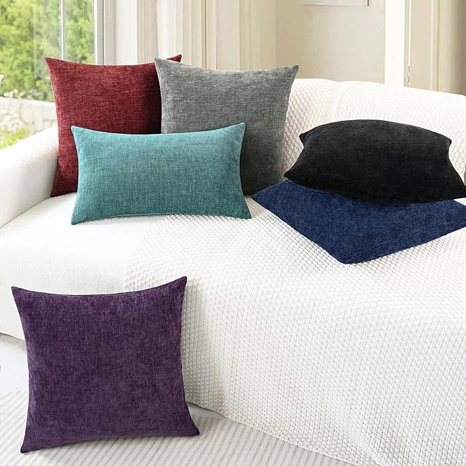 CaliTime Throw Pillow Covers Decorative 20 X 20 Inches Pack of 2 Cozy Chenille Cushion Cases for Couch Sofa Bed Living Room Home Burgundy