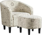 Yaheetech Modren Club Chair with Ottoman, Fabric Accent Armchair with Footstool, Upholstered Barrel Chair and Footrest for Living Room Bedroom Guestroom, Letter Print