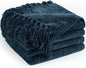 Chenille Throw Blanket for Couch 60"X 80" Twin, Soft Cozy Throws with Fringe Tassel for Bed Sofa Chair Cover, Lightweight Knitted Decorative Boho Blankets for Living Room, Navy Blue