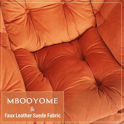 Lazy Chair with Folding Ottoman, Modern Accent Lounge Armchair with Armrests, a Side Pocket & Foldable Footstool, Leisure Reading Chair for Living Room, Bedroom, Dorm & Office, Velvet Orange