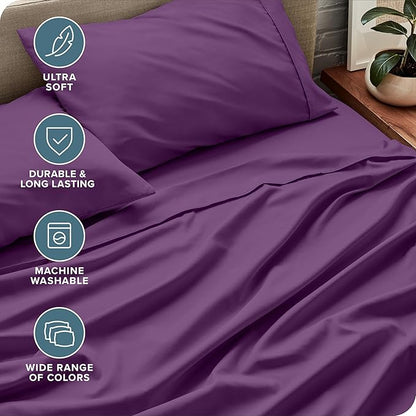 Bare Home Twin XL Sheet Set - College Dorm Size - Luxury 1800 Ultra-Soft Microfiber Twin Extra Long Bed Sheets - Deep Pockets - Easy Fit - Extra Soft - 3 Piece Set - Bed Sheets (Twin XL, Plum)