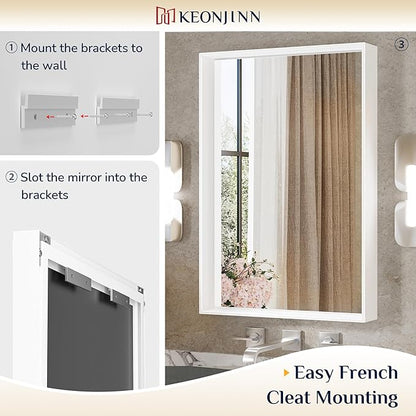 Keonjinn White Bathroom Mirrors for Over Sink 72 x 36 Inch Large Bathroom Vanity Mirror for Wall Metal Frame Modern Rectangle Mirror Square Corner Matte White Rectangular Mirror(Horizontal/Vertical)