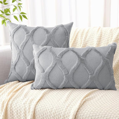 decorUhome Throw Pillow Covers 18x18 Inch Set of 2, Soft Plush Faux Fur Wool Grey Couch Pillow Covers, Decorative Neutral Pillow Cases for Bed Sofa Living Room Home Decor