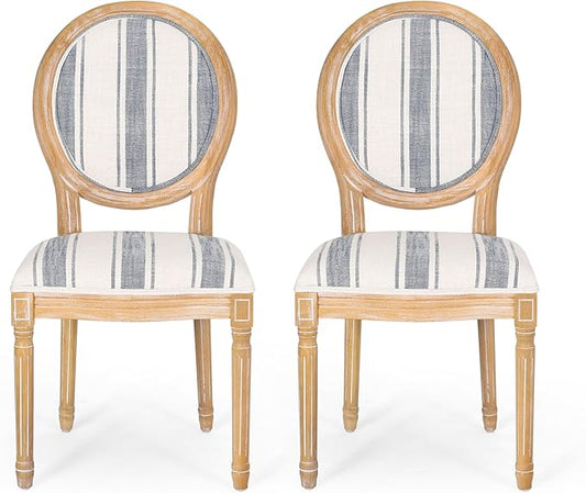 Christopher Knight Home Phinnaeus Dining Chair Set, Set of 2, Rubberwood, Dark Blue Line + Natural