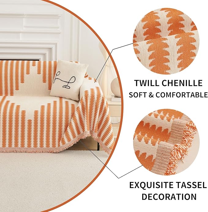 HAOMAIJIA Boho Sofa Covers Couch Covers for 3 Cushion Couch Sofa Pet Friendly Soft Thick Non Slip Couch Cover for Dogs Washable Sectional Couch Covers L Shape Furniture Protector (Orange, 71"x134")