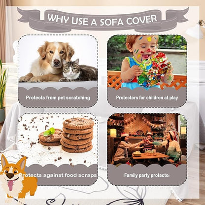 HANDONTIME Couch Cover for Dogs Grey Sectional Couch Covers for 3 Cushion Couch Sofa Flower Lace Sofa Covers Machine Washable Easy Install Futon L Shaped Couch Cushion Covers for Cat Kids, 71" X150"