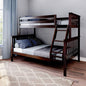 Max & Lily Bunk Bed Twin Over Full Size with Ladder, Solid Wood Platform Bed Frame with Ladder for Kids, 14" Safety Guardrails, Easy Assembly, No Box Spring Needed, Espresso