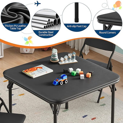 IDEALHOUSE 5 Piece Folding Kids Table and Chairs Set, Children Activity Table and Chairs Set for Dining Room,Daycare,Classrooms