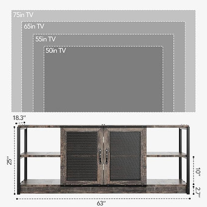 GarveeHome Farmhouse TV Stand for 65/75 inch TV, Entertainment Center with Storage Cabinet, Industrial TV Console Cabinet with Mesh Doors, 63" Rustic TV Media Console Table for Living Room, Oak