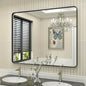 40x32 Black Bathroom Mirror, Matte Framed Bathroom Vanity Mirror for Wall, Modern Rectangle Mirror, Rounded Corners, Tempered Glass (Horizontally/Vertically)