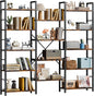 Shintenchi Triple 5 Tier Bookshelf, Industrial Large Bookcase with 14 Open Display Shelves, Large Etagere Bookshelf,Wide Book Shelf Book Case for Home & Office, Rustic Brown