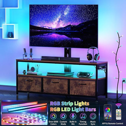 JUSTOGO TV Stand with Mount and Power Outlet, TV Stand with Drawers Storage for Living Room Bedroom, LED Entertainment Center for 45/55/60/65 inch, Height Adjustable Media Console, Rustic
