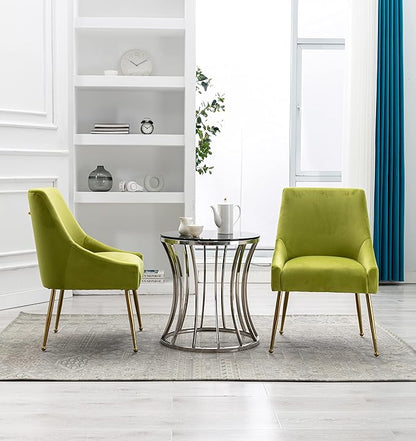 Velvet Dining Chairs Set of 2, Furniture Collection Modern Contemporary Upholstered with Polished Gold Metal Legs(Yellow Green)
