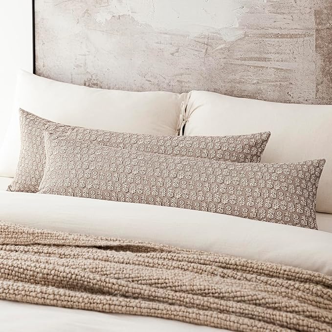 Foindtower Set of 2 Decorative Floral Body Lumbar Throw Pillow Covers Neutral Modern Farmhouse Cushion Covers Vintage Home Decor for Sofa Couch Chair Bedroom Living Room Outdoor,14×36 Inch,Tan Taupe