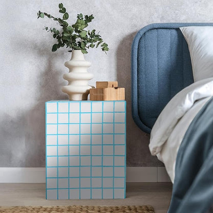 JONATHAN Y END2000E Callista 18" Modern Bohemian Ceramic Tiled Rectangle End Table, Side Table, Accent Table for Living Room, Bedroom, White/Neon Blue
