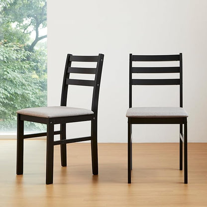 Livinia Seattle Modern Farmhouse Kitchen Dining Room Chair Set of 4, Solid Wood Fabric Upholstered Cushion Seat Wood Ladder Back Chairs (Black)