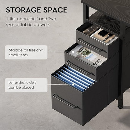 Ｍａｉｈａｉｌ Maihail Small Desk with Drawers, 40 inch Computer Desk with Shelves, Writing Desk with Storage, Small Office Desk with Metal Frame, Black