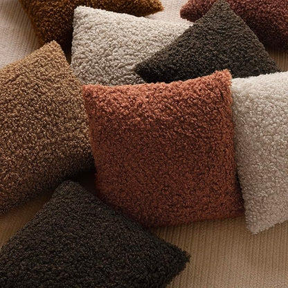 Foindtower 2 Pieces 16x16 Inch Dark Brown, Faux Fur Throw Pillow Cover Accent Sherpa Furry Pillow Covers Fuzzy Soft Pillowcases Cozy Sheepskin Decorative Fleece Cushion Case for Bed Couch Living Room