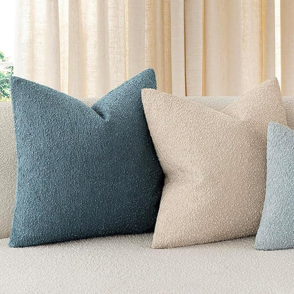 Foindtower Set of 2, Decorative Textured Boucle Throw Pillow Covers Accent Solid Pillow Cases Neutral Cozy Couch Cushion Case for Chair Sofa Bedroom Living Room Home Decor 26x26 Inch Misty Blue