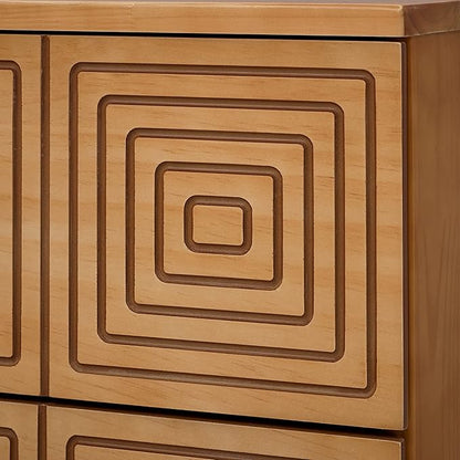 MUSEHOMEINC Wood Nightstand with 2 Drawer Storage, Modern Wood Bedside Table, Night Stand with Two Unique Geometric Details Drawers for Bedroom,Living Room