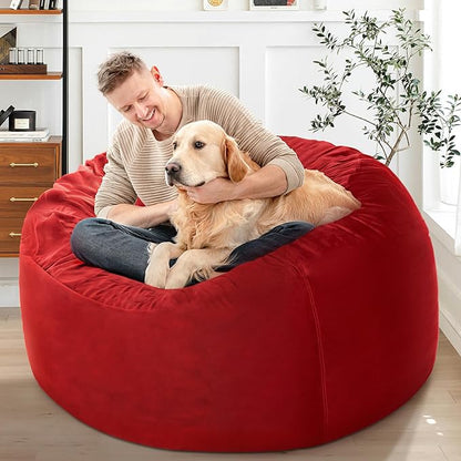 HABUTWAY Bean Bag Chair: Giant 4' Memory Foam Furniture Bean Bag Chairs for Adults with Microfiber Cover 4Ft (Red)