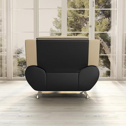 Container Furniture Direct Michael Modern Faux Leather Upholstered Stainless Steel Legs Living Room, Chair, Camel/Black