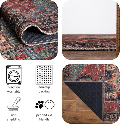 Keen Home Design 8x10 Rug - Machine Washable Area Rug with Non-Slip Backing, Ideal for Living Room, Dining Room, Bedroom - Vintage, Easy Clean, Durable, Low Pile Rug - (8' x 10')