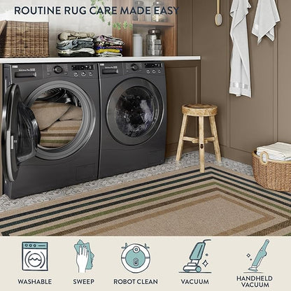 Lahome Modern Geometric Easy Jute Entryway Rug, 3x5 Washable Farmhouse Kitchen Rugs for Bedroom, Contemporary Non Slip Non Shedding Woven Carpet for Living Room