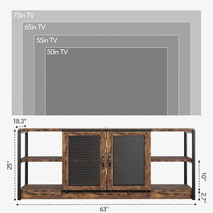 GarveeHome Farmhouse TV Stand for 65/75 inch TV, Entertainment Center with Storage Cabinet, Industrial TV Console Cabinet with Mesh Doors, 63" Rustic TV Media Console Table for Living Room, Vintage