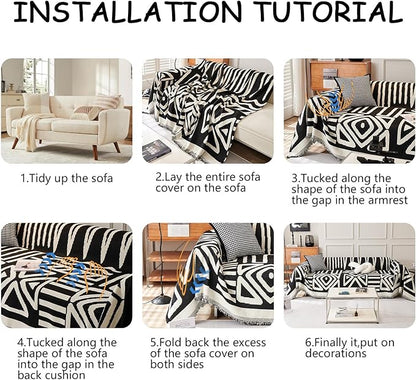 HANDONTIME Armchair Boho Sofa Covers for Dogs Black Couch Sofa Covers for Chair Recliner Beige Chenille Sofa Slipcover Couch Covers for Sectional Sofa Pets Protector Furniture Covers, 71" X102"
