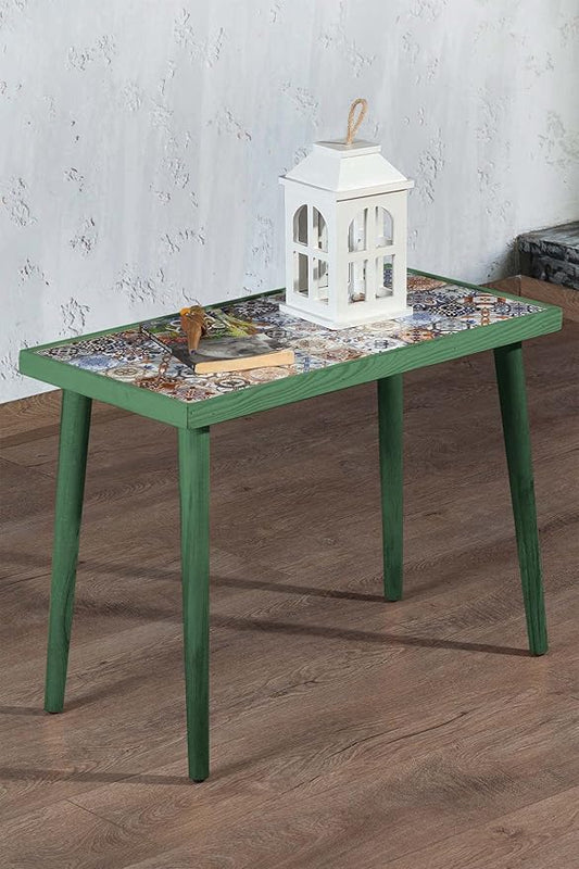 Comfyt Coffee Table, Side Table, End Table, Nightstand Nesting Table Plant Stand Bedside Table Accent Table Home Essentials Wood Tiled Top Rustic Table Ceramic Tiles Mexican Tile Table