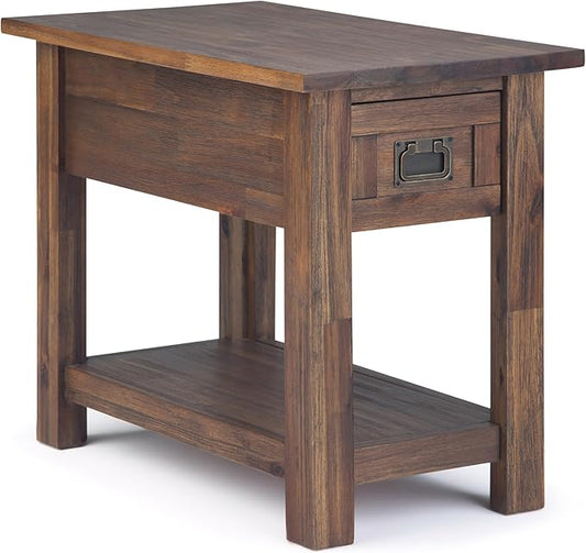 SIMPLIHOME Monroe SOLID ACACIA WOOD 14 inch Wide Rectangle Rustic Narrow Side Table in Distressed Charcoal Brown for the Living Room and Bedroom