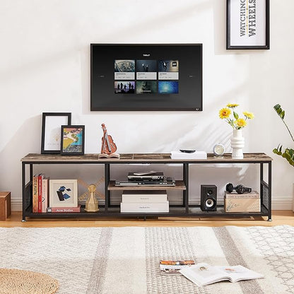 VECELO TV Stand for Televisions up to 80 Inch 70" Entertainment Center with Open Storage Shelves for Living Room/Bedroom, 3 Tiers Media Console Table Frame, 70 Inches, Brown+Metal