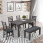 SogesPower 6-Piece Rustic Dining Table Set for 4-6,Rectangular Farmhouse Kitchen Table Set with 4 Chairs & 1 Bench for Dining Room Living Room,Gray