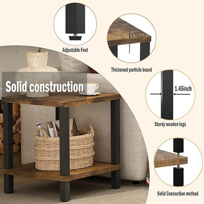 Large End Table Square Side Table Modern Sofa Table 20 Inch Industrial Coffee Table NightStand with 2-Tier Storage Shelf for Living Room Bedroom Rustic Brown MLBZ06R