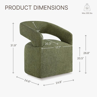 Upholstered Dining Chairs with Casters Easy Assembly Require Modern Barrel Armchair with Rollers for Diningroom Bedroom Livingroom Reading Room,Set of 2,Green