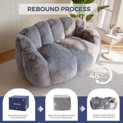 MAXYOYO Bean Bag Chair for Adults, Loveseat Floral Shaped Bean Bag Sofa, Ultra Soft Love Seat Mini Sofa Couch, Faux Fur Reading Chair for Living Room Bedroom, Dark Grey