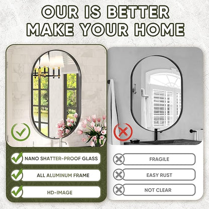 Suidia 26" x 38" Bathroom Mirror, Bathroom Vanity Mirror Metal Framed, Wall-Mounted Mirrors for Bedroom, Living Room, Entryway, Hallway, Black, Oval Style