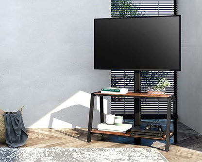 FITUEYES Wood TV Stand with Mount for 32-55 inch TVs, 2 Tier Entertainment Center with Storage for Bedroom & Corner, Tall Wooden TV Mount Stands & Metal Mount - Max Load 77lbs for Flat Screen