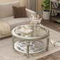 COSIEST Glass Coffee Table, 32" Round Coffee Tables with Storage, 2-Tier Glass Top, Clear Coffee Table, Simple & Modern Center Table for Living Room or Home Office (Champagne)