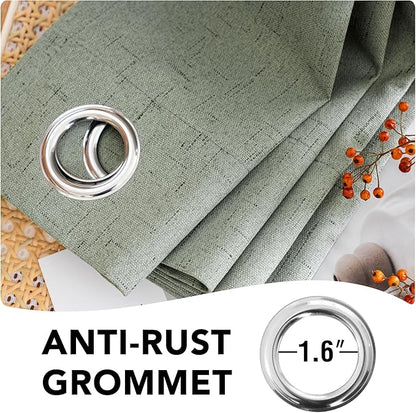 H.VERSAILTEX 100% Blackout Curtains for Bedroom Thermal Insulated Linen Textured Curtains Heat and Full Light Blocking Drapes Living Room Curtains 2 Panel Sets, Green Bay, 52x54 Inch