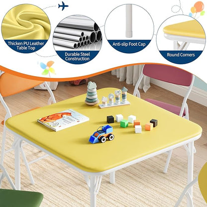 IDEALHOUSE 5 Piece Boys Girls Folding Table and Chairs Set, Activity Table and Chairs Set for Dining Room,Daycare,Classrooms