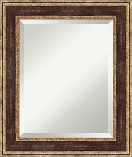 Amanti Art Bronze Bathroom Mirror for Over Sink, 26x22 Ridge Light Bronze Rectangle Vanity Mirror, Small Traditional Frame, Hangs Horizonally and Vertically, Bathroom Wall Decor, Beveled Edge
