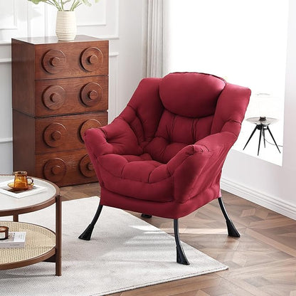 Lazy Chair, Reading Armchair, Large Modern Lounge Accent Chair, Leisure Sofa Chair for Living Room, Bedroom, Dorm Room (Burgundy)