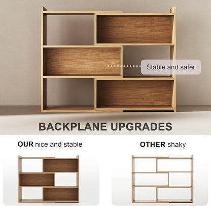 Open Shelf Low Bookcase,Wooden 4-Tier Floor Standing Expandable 25-47 inch Wide Bookcase,with Side Panels Frame for Home and Office