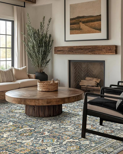 6X9 Area Rugs Machine Washable Rugs for Living Room, Vintage Boho Large Rugs for Bedroom Dining Room, Non Slip Indoor Soft Distressed Lightweight Thin Low Pile Carpet, Terracotta