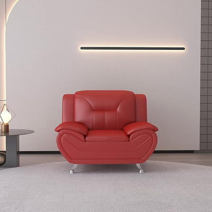 Container Furniture Direct Michael Modern Faux Leather Upholstered Stainless Steel Legs Living Room Sofa, Chair, Persian Red